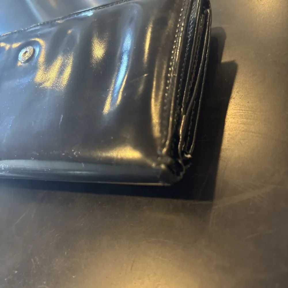 Vtg 1990s GUCCI Tom Ford Era 7” Long Patent Leather Wallet G Motif Black READ